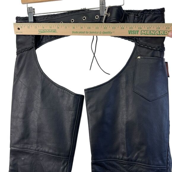 Unisex Interstate Leather Black Motorcycle Biker Riding Chaps Adjustable S - Picture 8 of 16